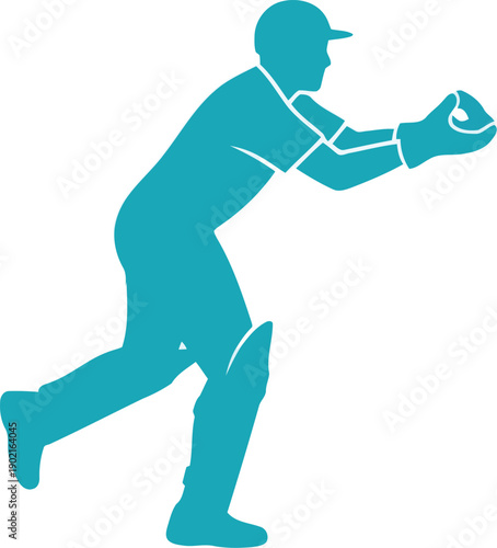 A man in a blue uniform is catching a ball