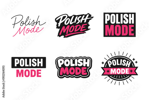 Bold and stylish 'polish mode' logos in black and pink designs