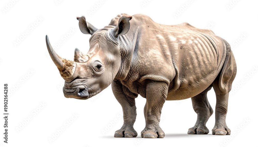 Obraz premium Full Body Side Profile Of A White Rhinoceros Standing Isolated On White Background