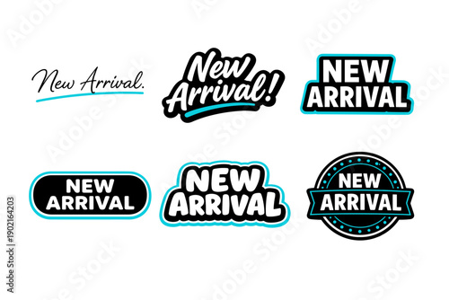 Set of new arrival labels with typography and borders