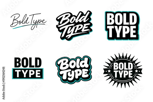 Bold type graphic designs in various styles and layouts