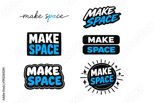 Make space text designs in various graphic styles and fonts