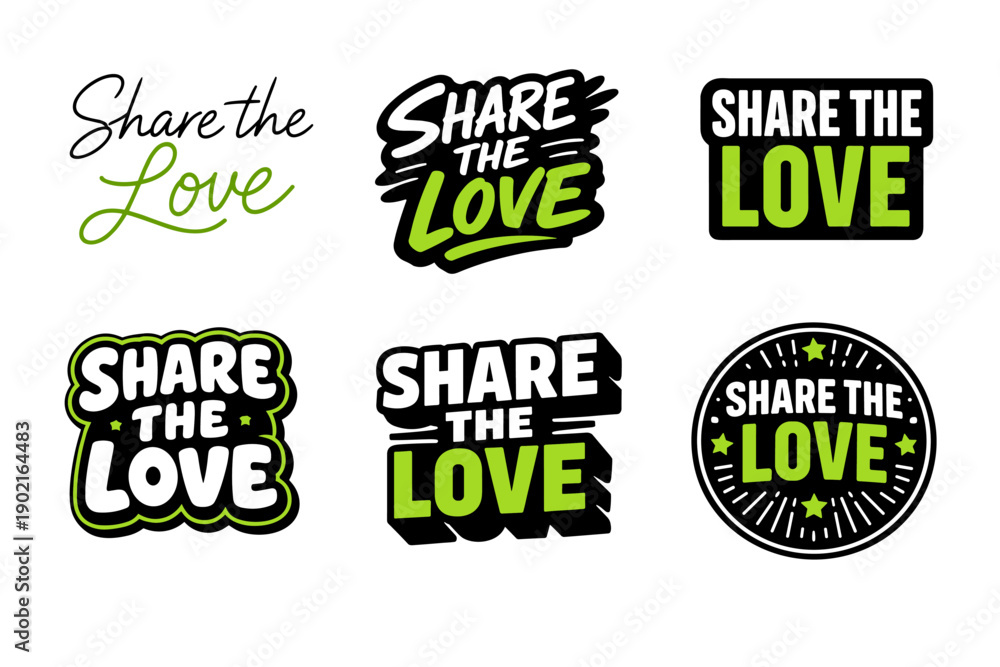 Naklejka premium Share the love: bold graphic designs in green and black typography
