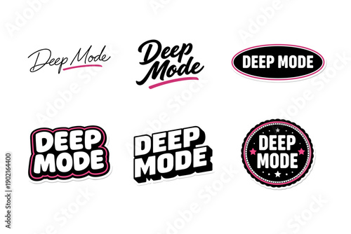 Deep mode logo designs with various typography styles and colors