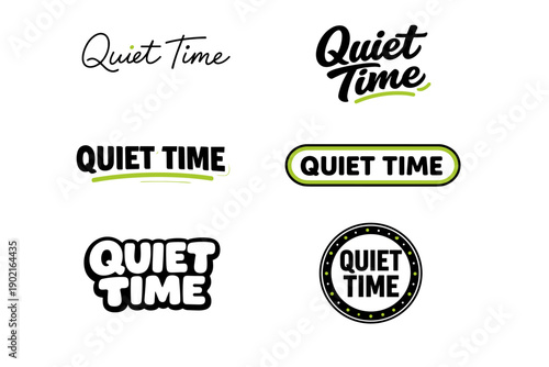 Collection of quiet time text designs in various styles and formats