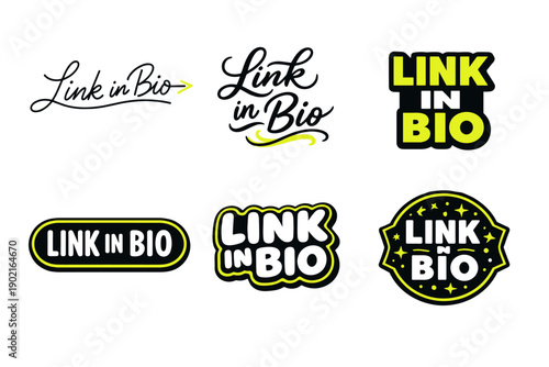Creative link in bio designs in various styles and fonts