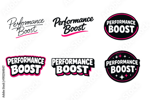 Performance boost logos collection: typography and design variations