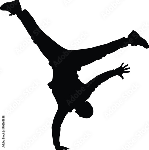 Black vector illustration of a young man dancing and a woman in a jumping sport silhouette icon featuring Japanese calligraphy art and kanji symbols