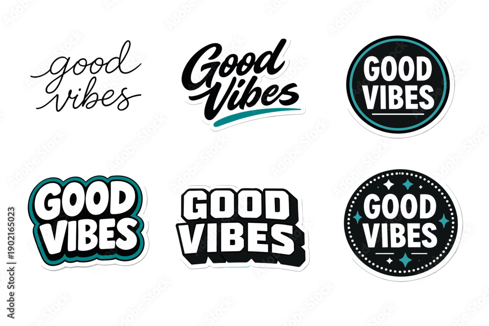 Naklejka premium Collection of good vibes typography designs in various styles