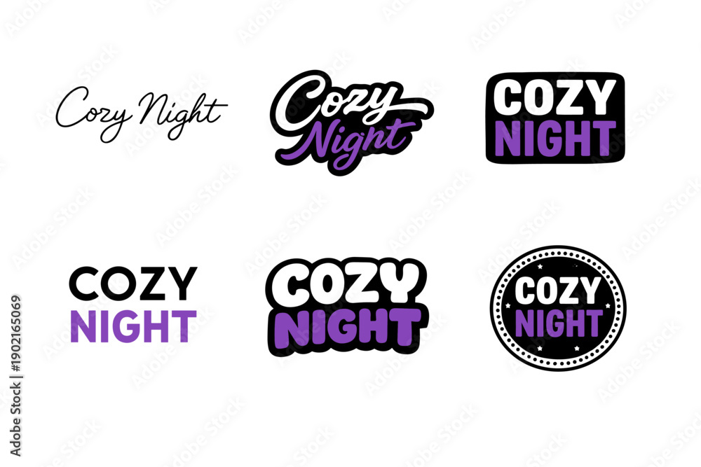 Obraz premium Cozy night: creative typography and design collection in purple and black styles