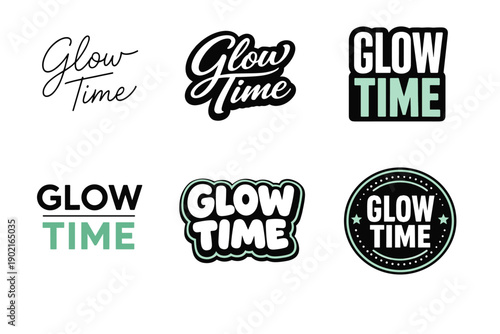 Collection of six unique 'glow time' typography designs