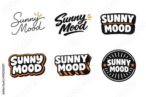 Sunny mood logo collection: retro typography designs in black and orange variations