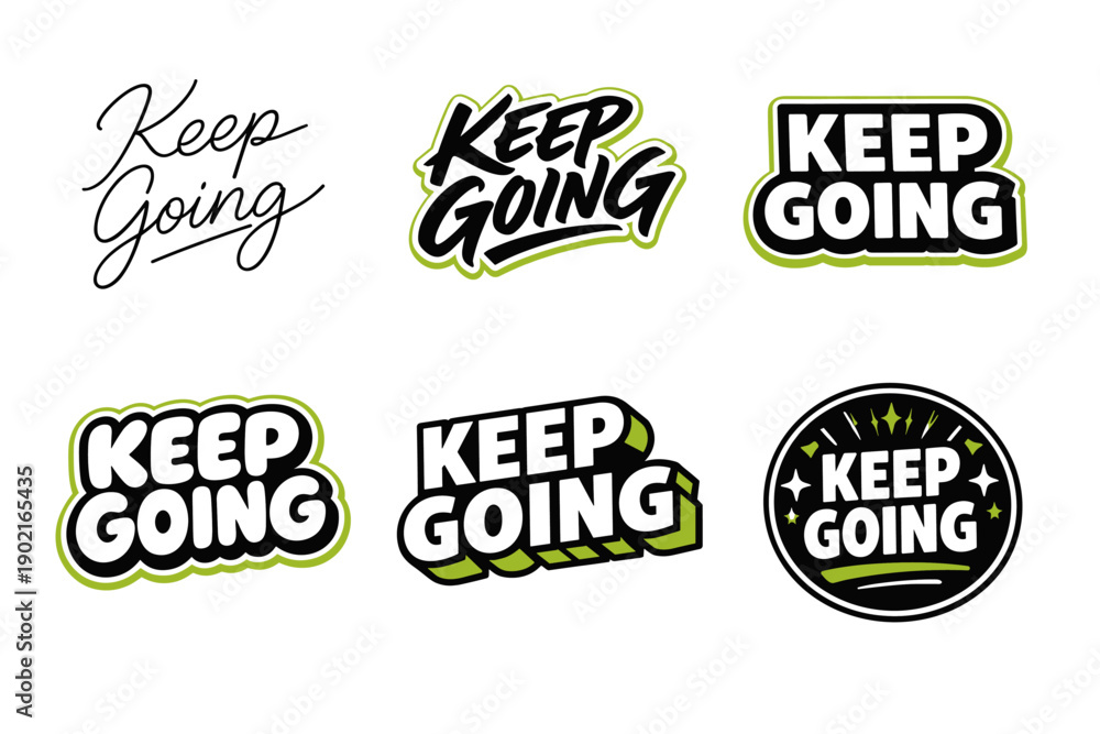 Naklejka premium Keep going motivational sticker set in various styles and designs