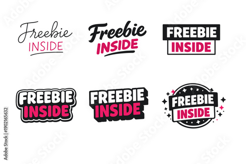 Various freebie inside text designs in black and pink on white background