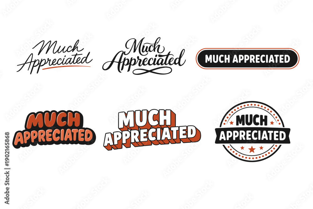 Obraz premium Stylized typography designs of 'much appreciated' with retro and modern elements