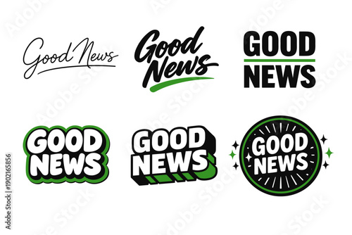 Diverse good news logos collection with bold and stylish typography