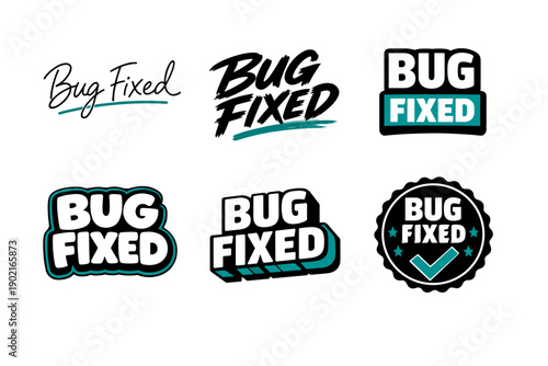 Creative bug fixed logos in diverse typography and styles