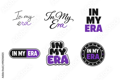 Collection of stylish 'in my era' text designs in various fonts and colors