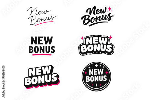 Stylized text designs featuring new bonus typography in black and pink