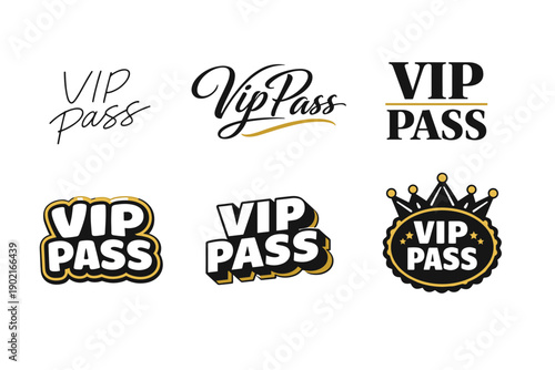 Vip pass designs collection with varied fonts and styles