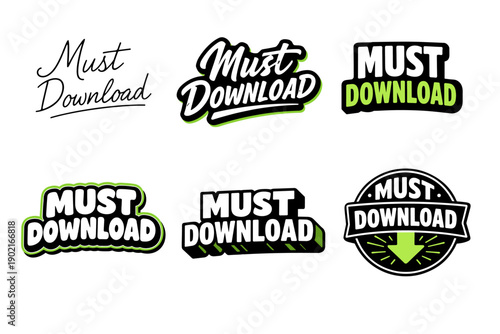 Collection of must download logos with green accents in various styles