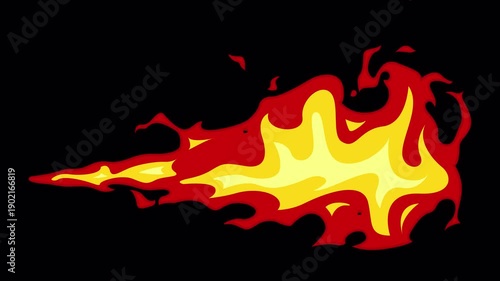 Dynamic Cartoon Fire Animation on Black Background for Explosive Visual Effects.