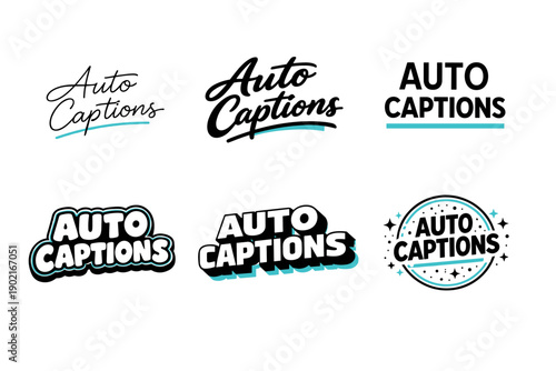 Diverse auto captions logo variations in bold typeface and design elements