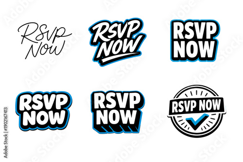Rsvp now designs: bold, modern text styles in six varieties