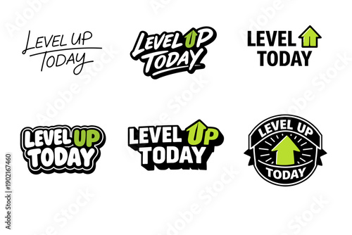 Collection of bold level up today logos with green arrow designs