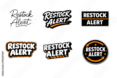 Restock alert logos in various graphic styles