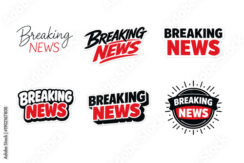 Breaking news logos: bold designs in red and black typography