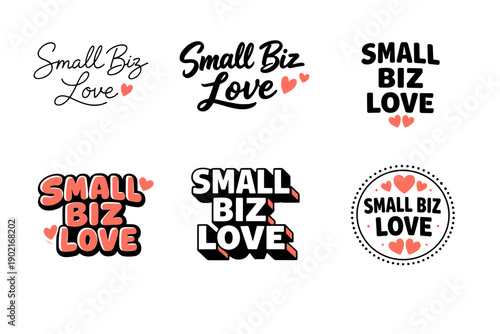Small biz love logos with heart designs in various styles