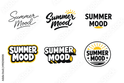 Summer mood text designs with sun and wave elements
