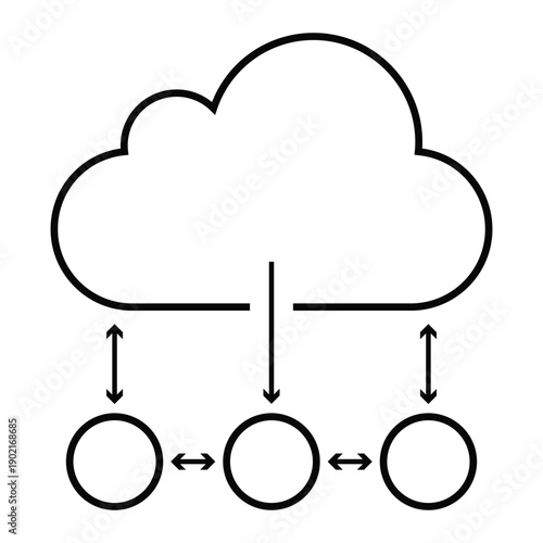 Cloud Computing Network Line Icon with Data Transfer and Nodes Vector