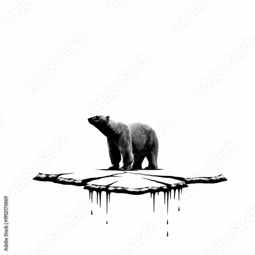 Polar bear standing on a melting ice floe, symbolizing climate change and global warming.