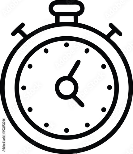 A vintage stopwatch vector illustration featuring a classic black and white alarm clock face with a metal bell, designed as an isolated retro timer object for a morning wake reminder.