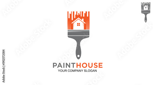 Logo of paint house with paintbrush and house icon on white background