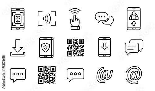 Mobile payment and communication line icon set smartphone vector
