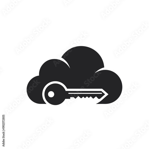 Cloud security icon with key for data protection and access control.