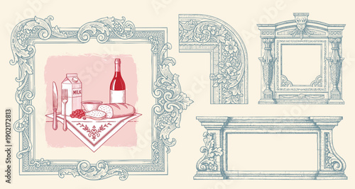 Vintage Baroque Victorian frame border, frame flower pattern vector floral engraved