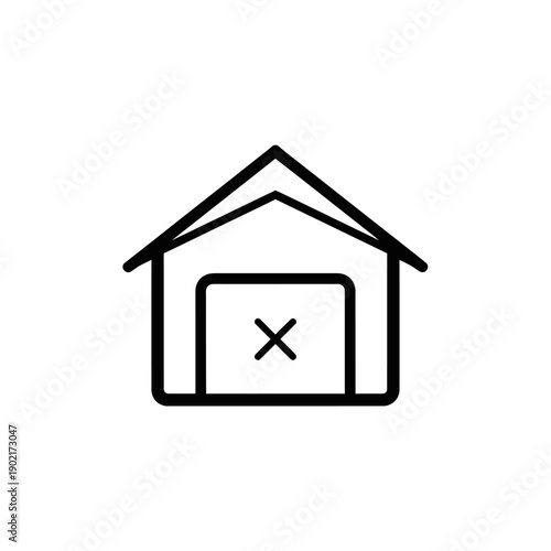 Simple line drawing of a barn or storage shed.