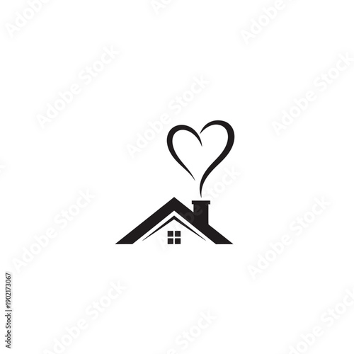 Simple house with heart shaped smoke coming from the chimney vector illustration.