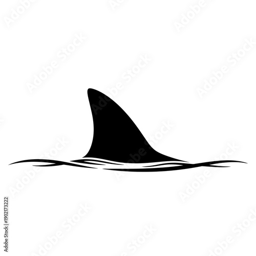 Shark fin silhouette emerging from the water, a simple and striking graphic.