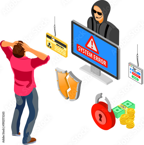 Hacker Phishing Activity Isometric Concept
