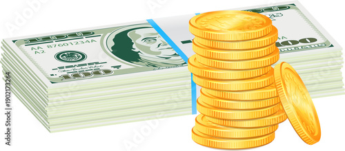 Stack of Dollar and Gold Coins