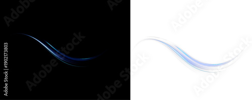 Glowing spiral waves visualize data circulation in abstract form. Bright blue curves rotate dynamically. Futuristic transparent PNG element for presentations.