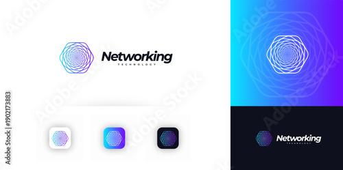 Hexagon Logo Concept Line Geometric Twisting Hexagonal Linear Web Net Shape for AI Neural Networks, Engineering Robotic, Cybersecurity, Blockchain, Creative Logotype Template. Vector Illustration