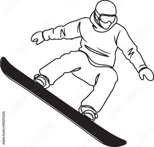 Snowboarder performing a trick line art