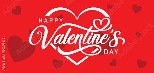 Festive Valentine’s Day greeting card with red background, white cursive text, and decorative hearts. Romantic holiday design perfect for love, celebration, and seasonal themes.