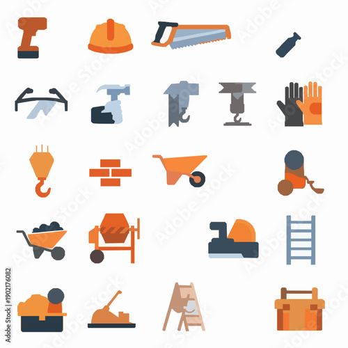 Modern filled construction and repair icon vector collection